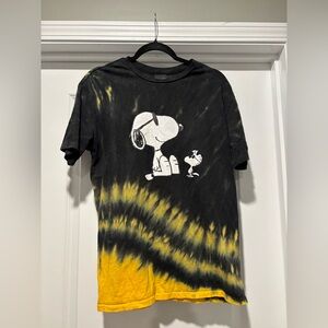 Snoopy Tie Dye T Shirt Snoopy & Woodstock Hippy Yellow And Black XSmall